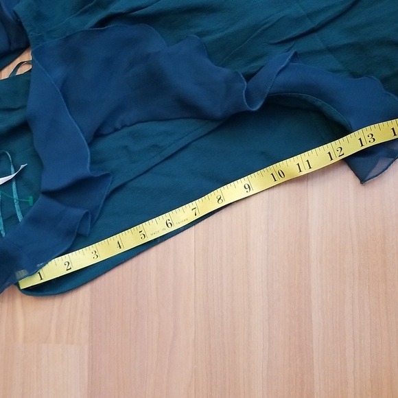 Free People Jade Green Crepe Shift Mini Dress with Ruffles and Side Pockets Sz 6 - Picture 11 of 11